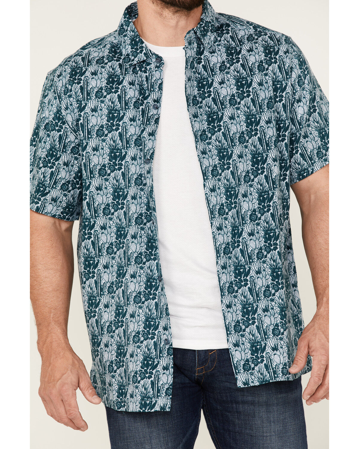 Image #3 - Gibson Men's Saguro Floral Print Short Sleeve Button Down Western Shirt, Light Blue, hi-res