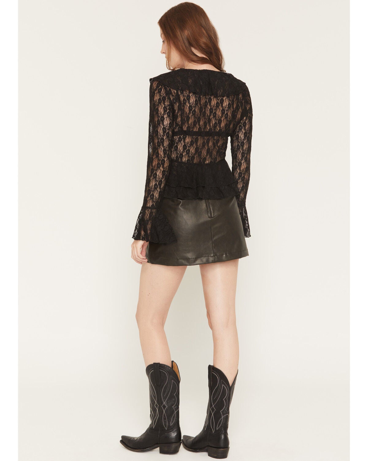 Image #3 - Shyanne Women's Distressed Faux Leather Mini Skort, Brown, hi-res