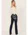 Image #1 - Grace in LA Women's Dark Wash Mid Rise Floral Pocket Bootcut Stretch Denim Jeans, Medium Wash, hi-res