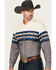 Image #2 - Roper Men's Vintage Southwestern Border Long Sleeve Pearl Snap Western Shirt, Blue, hi-res