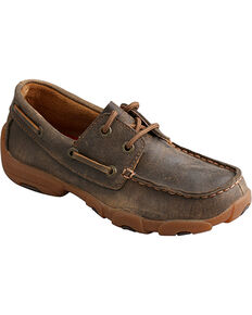 Twisted X Youth Boys' Brown Rubber Sole Driving Moccasins - Moc Toe , Brown, hi-res