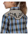 Image #1 - Roper Girls' Plaid Print Embroidered Long Sleeve Snap Stretch Western Shirt, Blue, hi-res