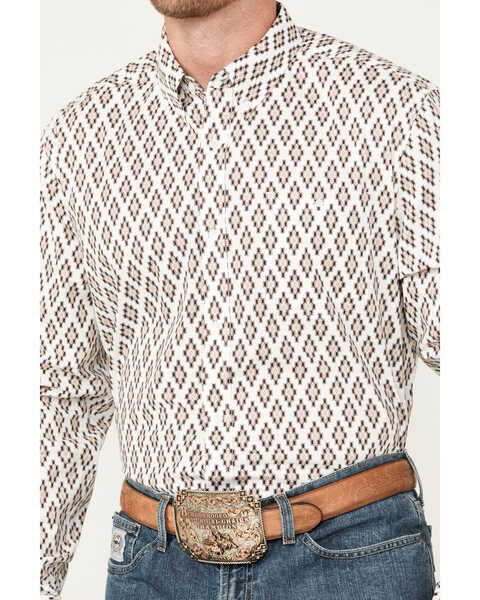 Image #2 - RANK 45® Men's Catfish Southwestern Geo Print Long Sleeve Button-Down Stretch Western Shirt, Coffee, hi-res