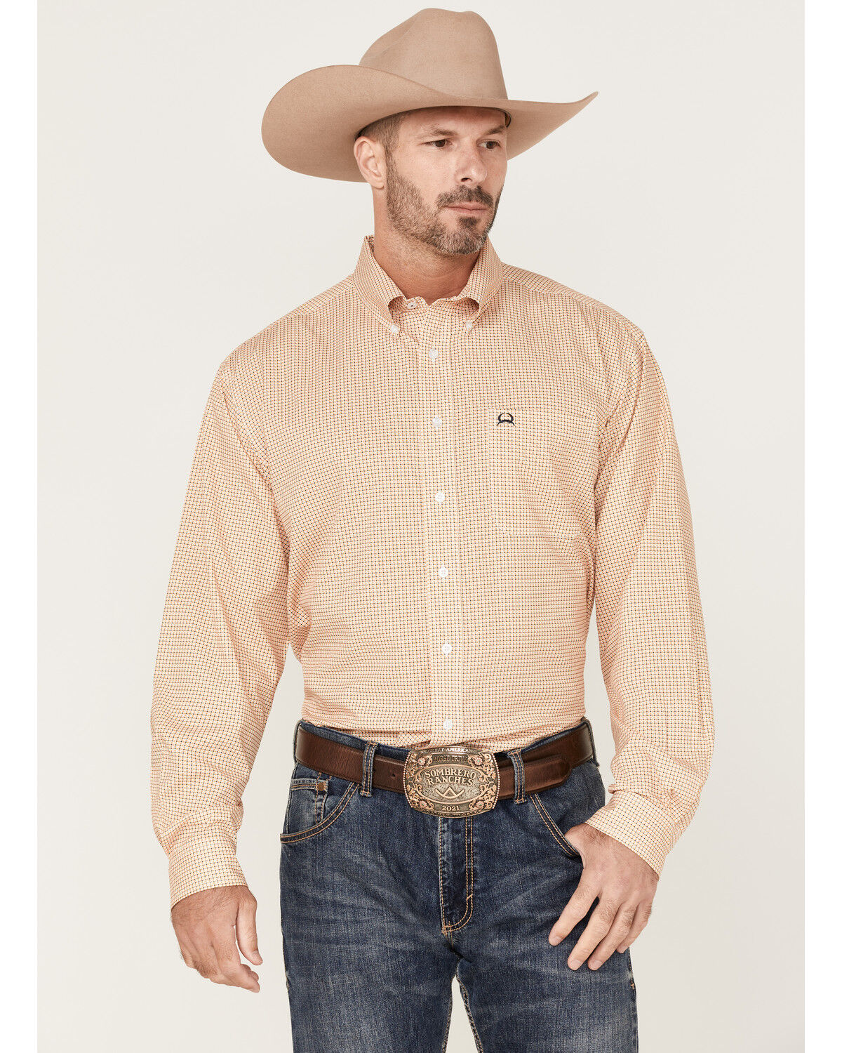 Image #1 - Cinch Men's ARENAFLEX® Small Plaid Long Sleeve Button Down Western Shirt, White, hi-res
