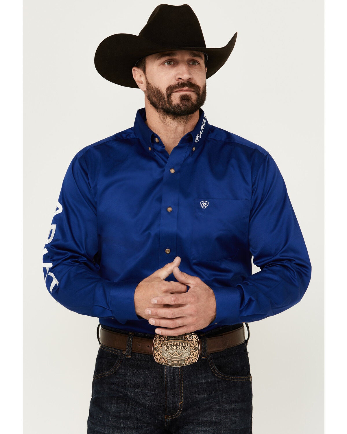 Ariat Men's Team Logo Twill Fitted Long Sleeve Button-Down Western Shirt, Royal Blue, hi-res