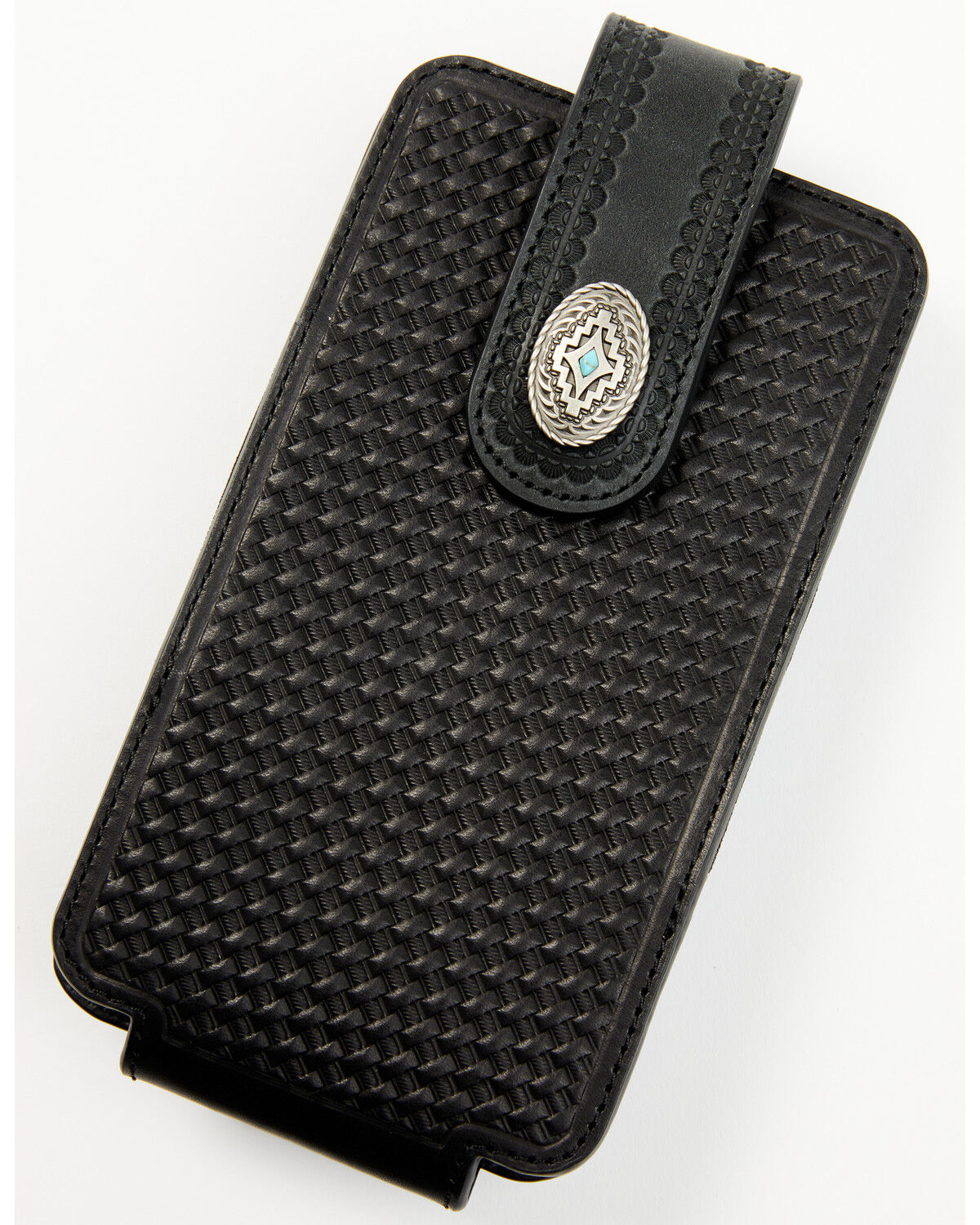 Image #1 - Cody James Men's Dwight Basketweave Tooled Cellphone Case, Black, hi-res