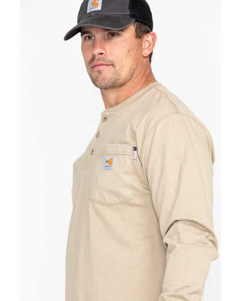 Image #5 - Carhartt Men's FR Solid Long Sleeve Work Henley Shirt - Big & Tall, Beige/khaki, hi-res