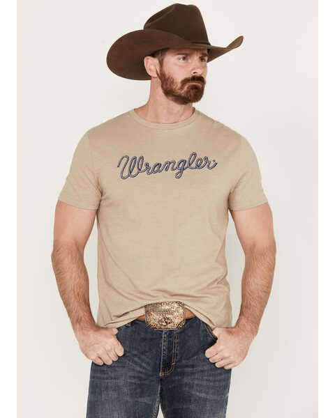Wrangler Men's Rope Logo Short Sleeve Graphic T-Shirt, Tan, hi-res