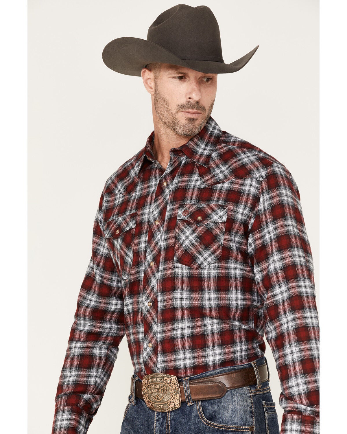 Image #2 - Wrangler Retro Men's Plaid Print Long Sleeve Snap Western Shirt, , hi-res