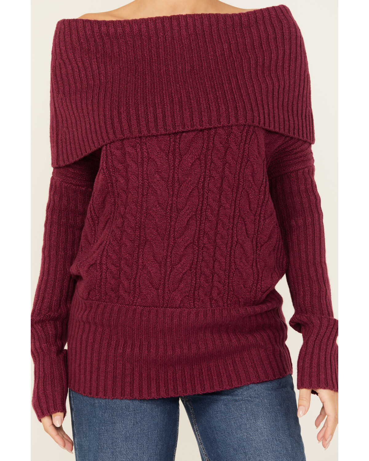 Image #3 - Shyanne Women's Off The Shoulder Cable Knit Sweater, Fuchsia, hi-res