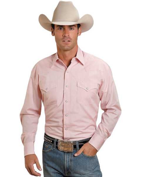 Image #1 - Stetson Men's Solid Oxford Long Sleeve Snap Western Shirt , Pink, hi-res