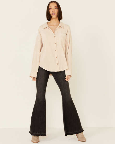 Image #2 - Wishlist Women's Solid Corduroy Oversized Long Sleeve Button-Down Shirt , Sand, hi-res