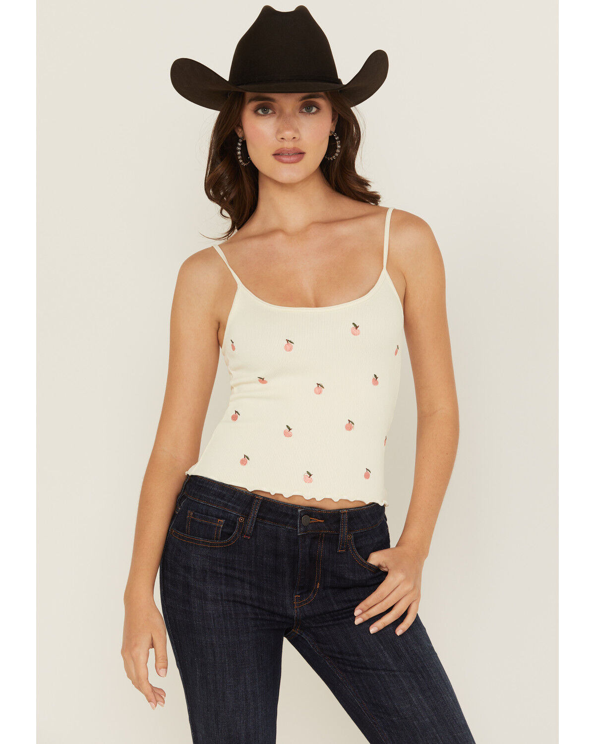 Image #1 - Fornia Women's Peach Embroidered Sleeveless Cropped Tank Top, White, hi-res