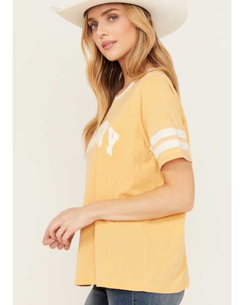 Image #2 - Blended Women's Country Ringer Short Sleeve Graphic Tee, Mustard, hi-res