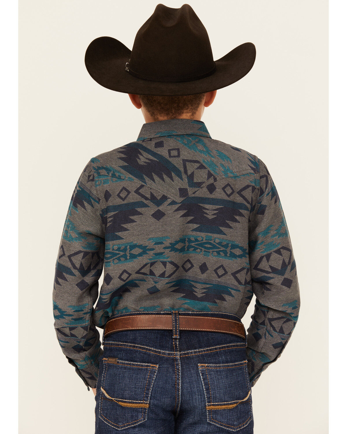 Image #4 - Cody James Boys' Julian Southwestern Print Long Sleeve Snap Western Shirt, Grey, hi-res