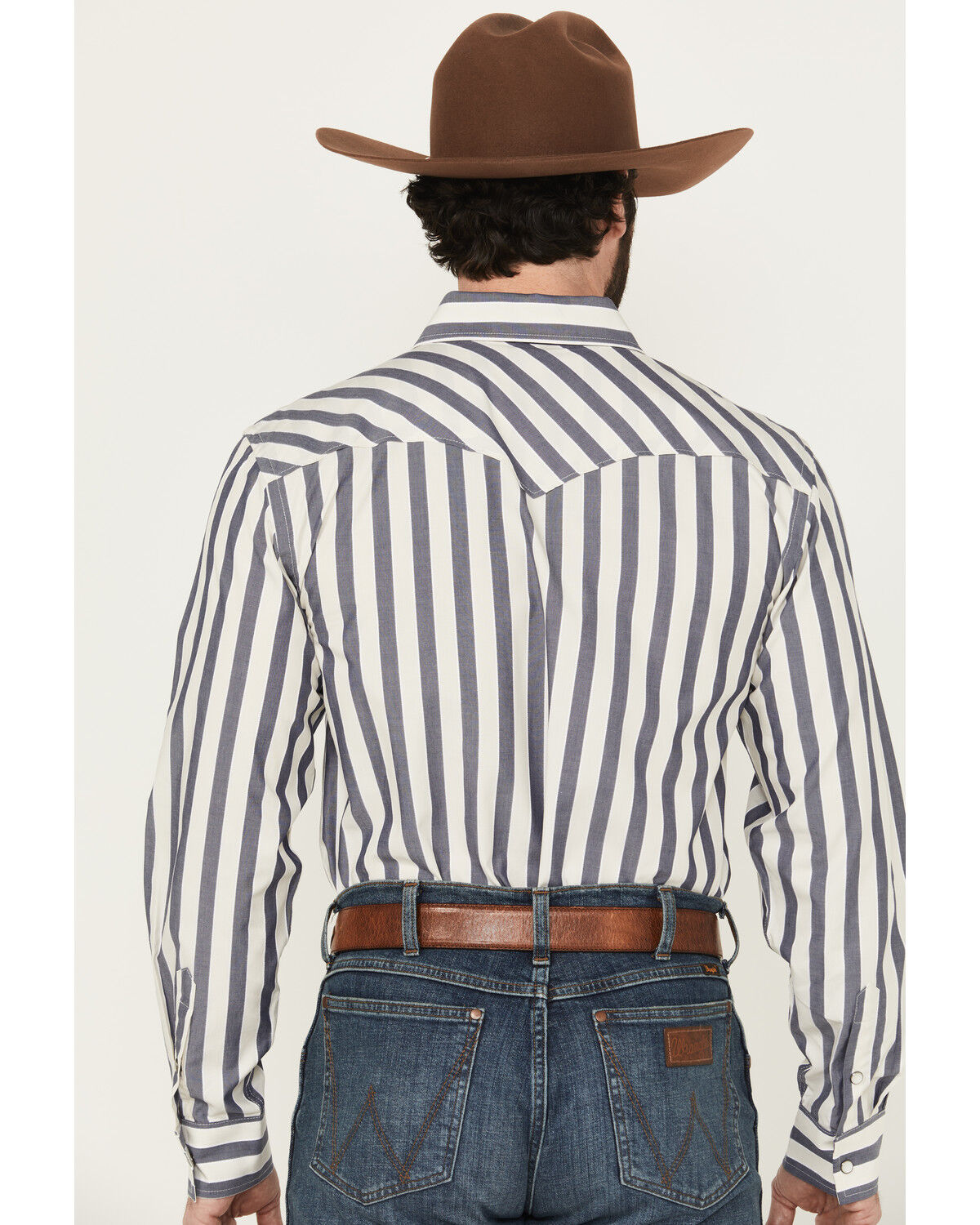 Image #4 - Panhandle Men's Striped Long Sleeve Pearl Snap Western Shirt, Cream, hi-res