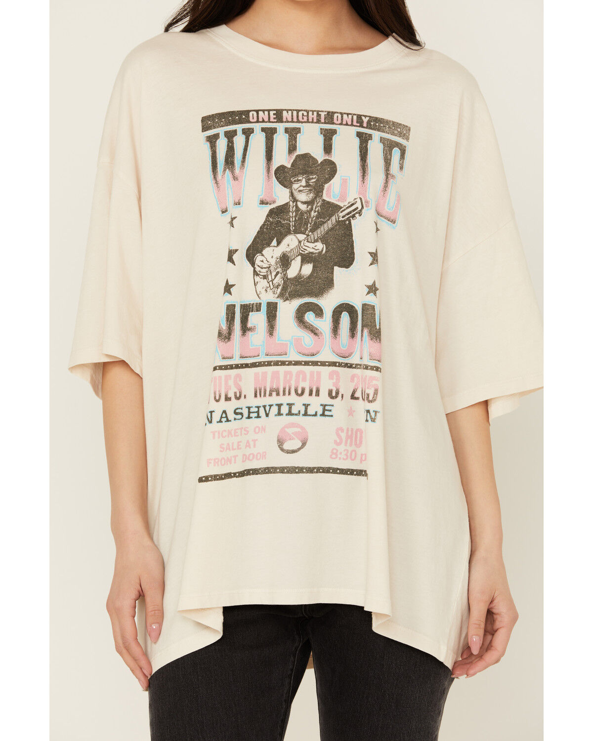 Image #3 - Day Dreamer Women's Willie Nelson Short Sleeve Oversized Graphic Tee, White, hi-res
