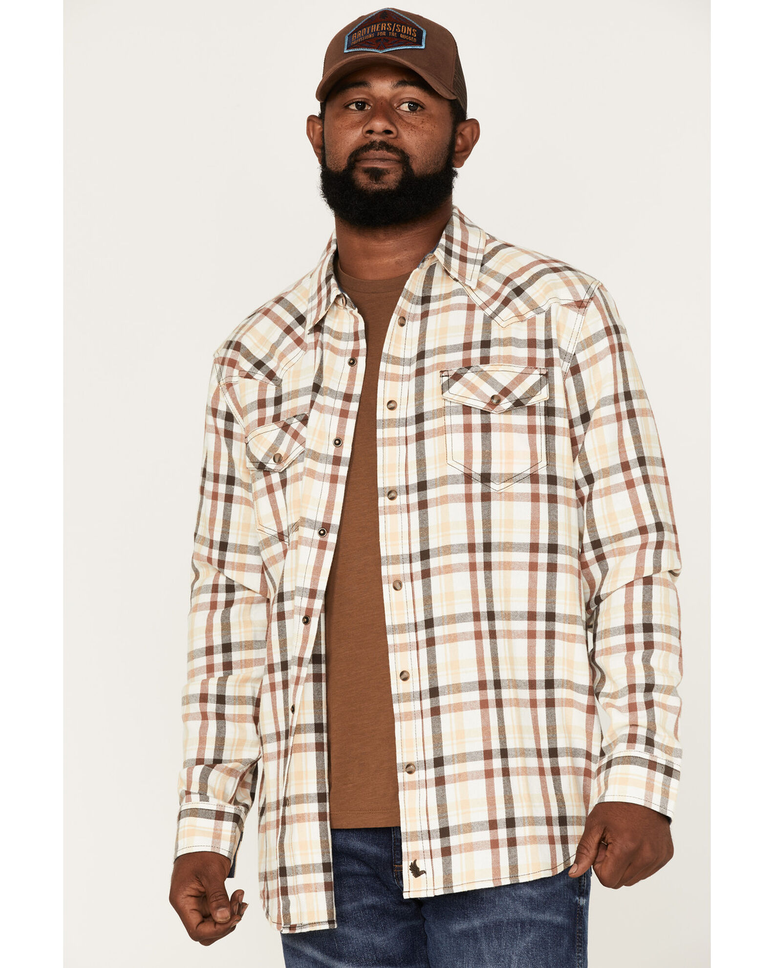 Cody James Men s Snow Fall Small Plaid Snap Western Flannel Shirt