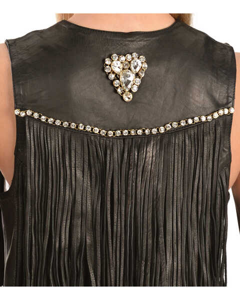 Kobler Leather Women's Yucaipa Fringe & Rhinestone Leather Vest, Black, hi-res