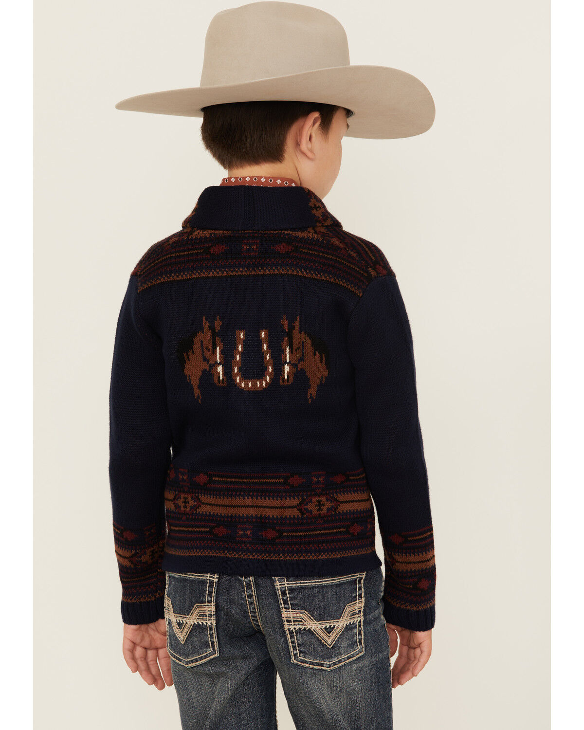Image #4 - Cotton & Rye Boys' Horse Print Cardigan, Navy, hi-res