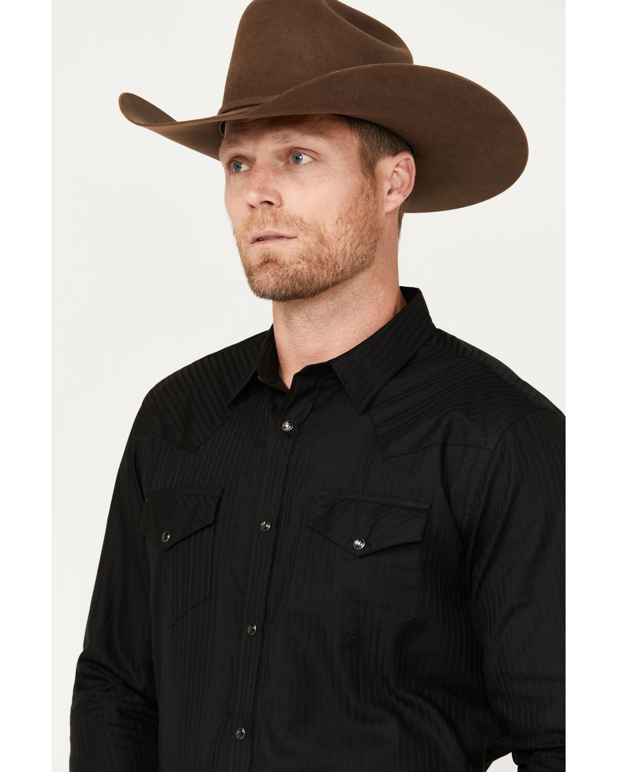 Image #2 - Gibson Men's Southside Satin Stripe Pearl Snap Western Shirt, Black, hi-res