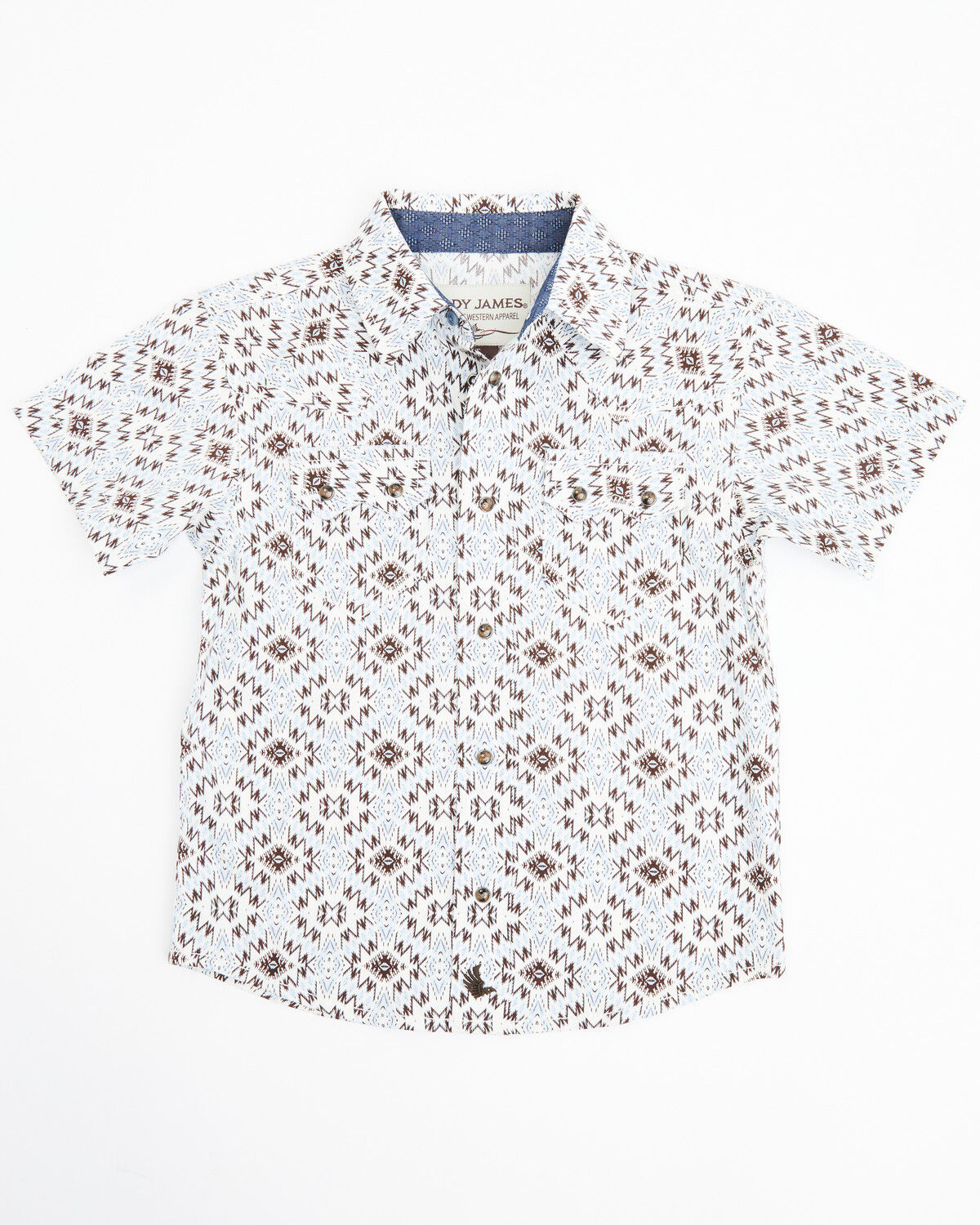 Image #1 - Cody James Toddler Boys' High Plains Southwestern Print Short Sleeve Snap Western Shirt, Light Blue, hi-res