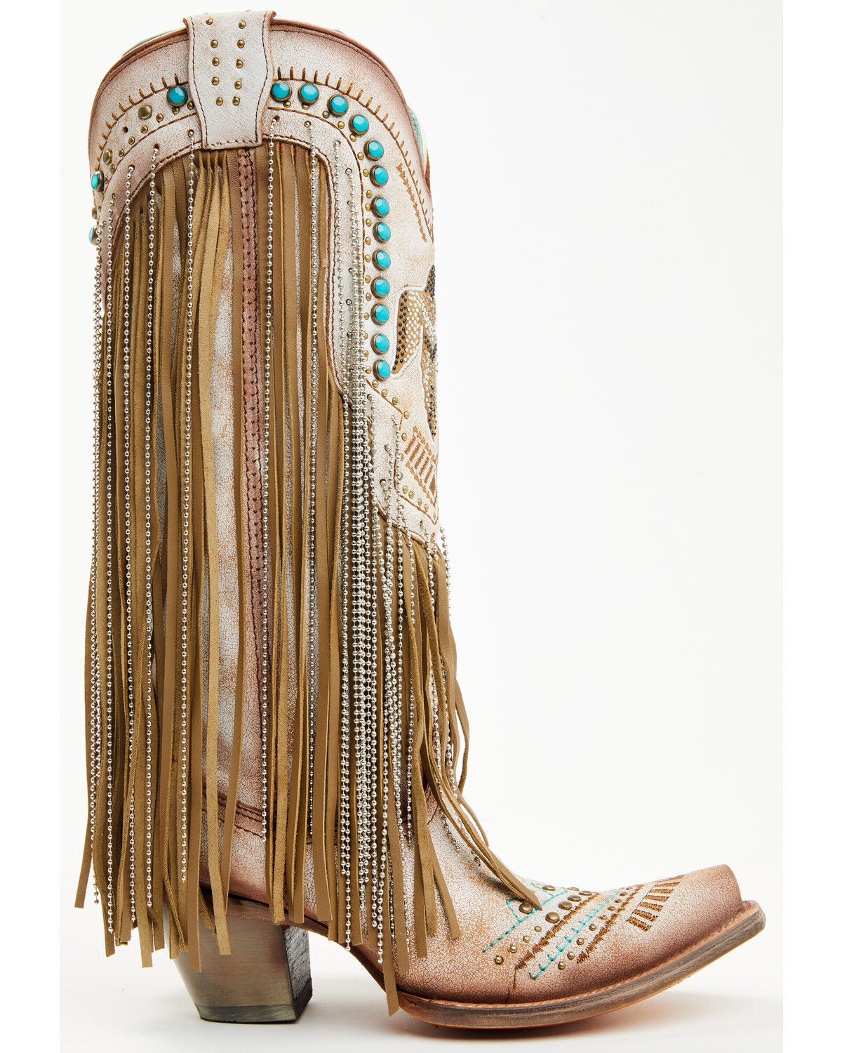 Corral Women's Honey Leopard Fringe & Studded Snip Toe Western Boots A3618