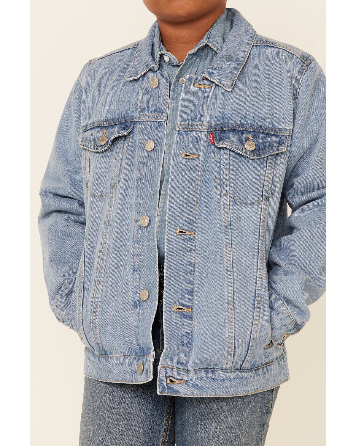 Image #3 - Levi's Boys' Light Wash Denim Button Down Trucker Jacket, , hi-res
