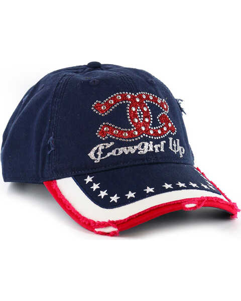 Cowgirl Up Women's Stars and Stripes Ball Cap , Red/white/blue, hi-res