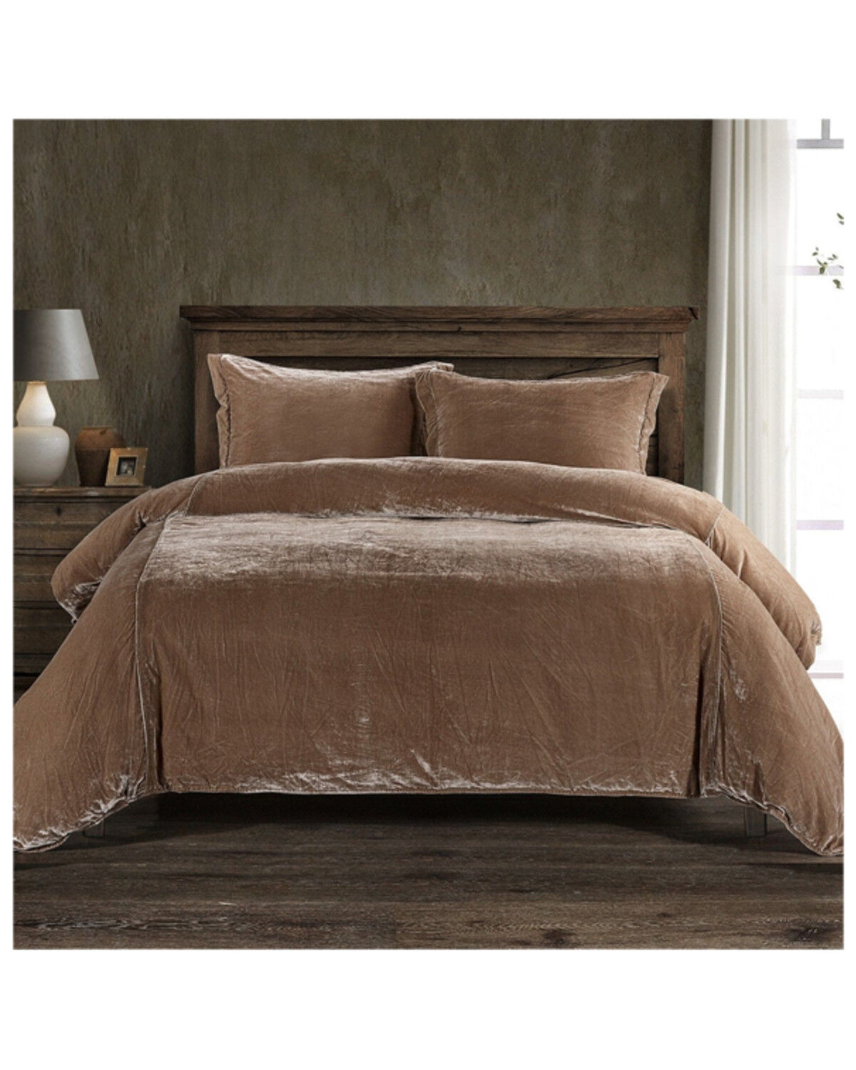 Image #1 - HiEnd Accents Dusty Rose Stella Faux Silk & Velvet Super King 3-Piece Duvet Cover Set, Rose, hi-res