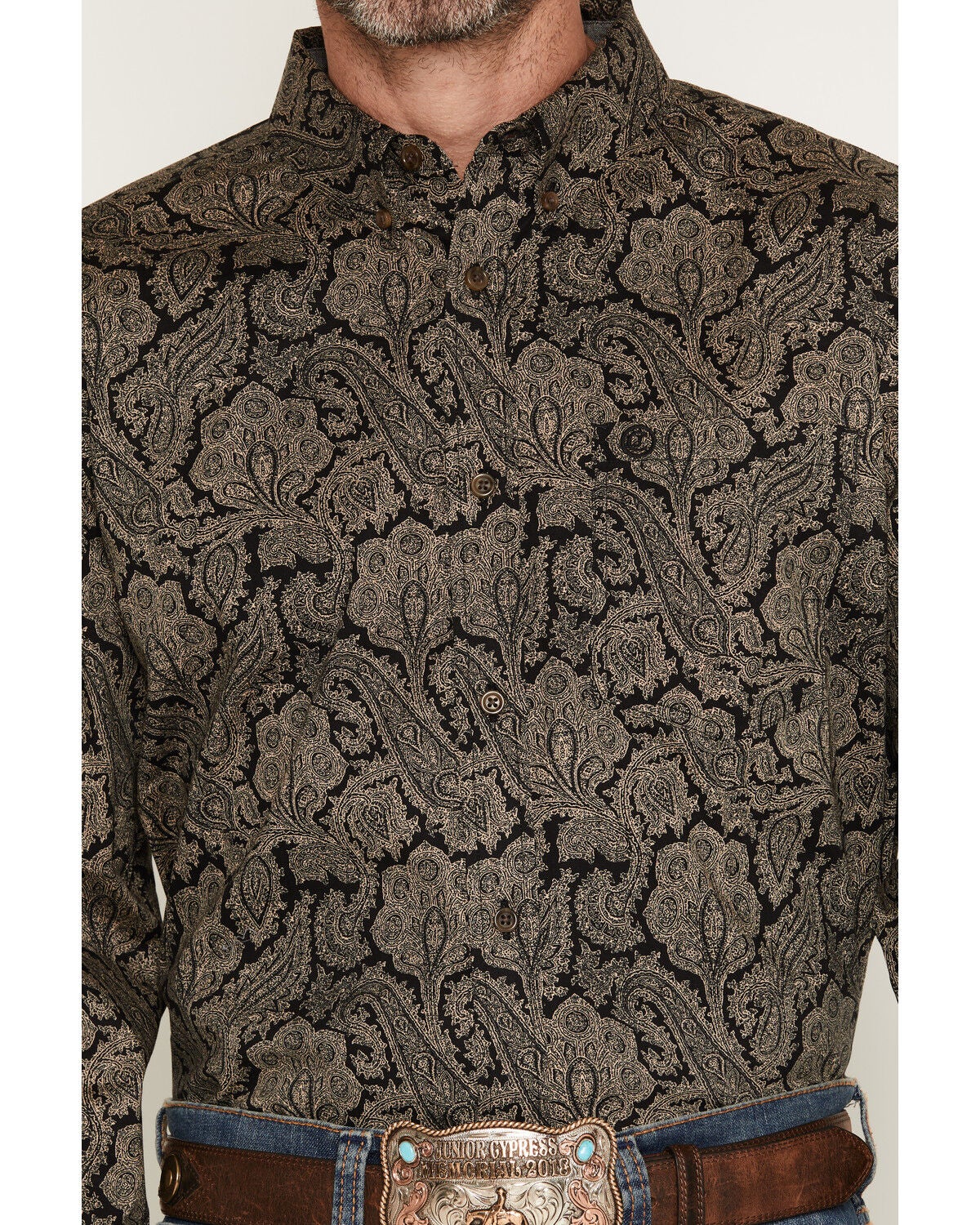 Image #3 - Cody James Men's Botanical Paisley Print Long Sleeve Button-Down Stretch Western Shirt, Khaki, hi-res