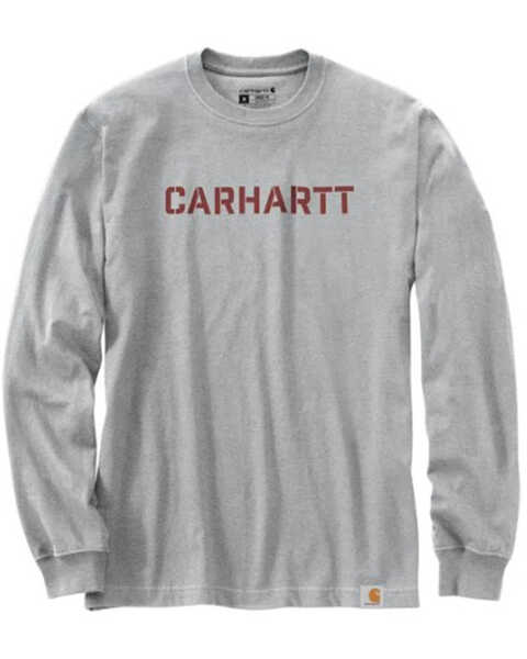 Carhartt Men's Loose Fit Heavyweight Long Sleeve Logo Work T-Shirt, Heather Grey, hi-res