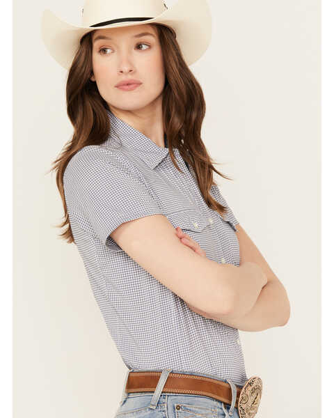 Image #2 - Ariat Women's Gingham Print Short Sleeve Button-Down VentTEK Stretch Shirt, Blue/white, hi-res