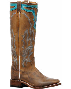 Boulet Women's Brown Cowboy Tall Western Boots - Square Toe , Brown, hi-res
