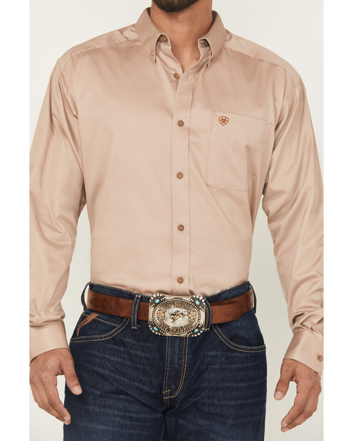 Image #3 - Ariat Men's Solid Khaki Twill Long Sleeve Western Shirt - Big & Tall, Khaki, hi-res