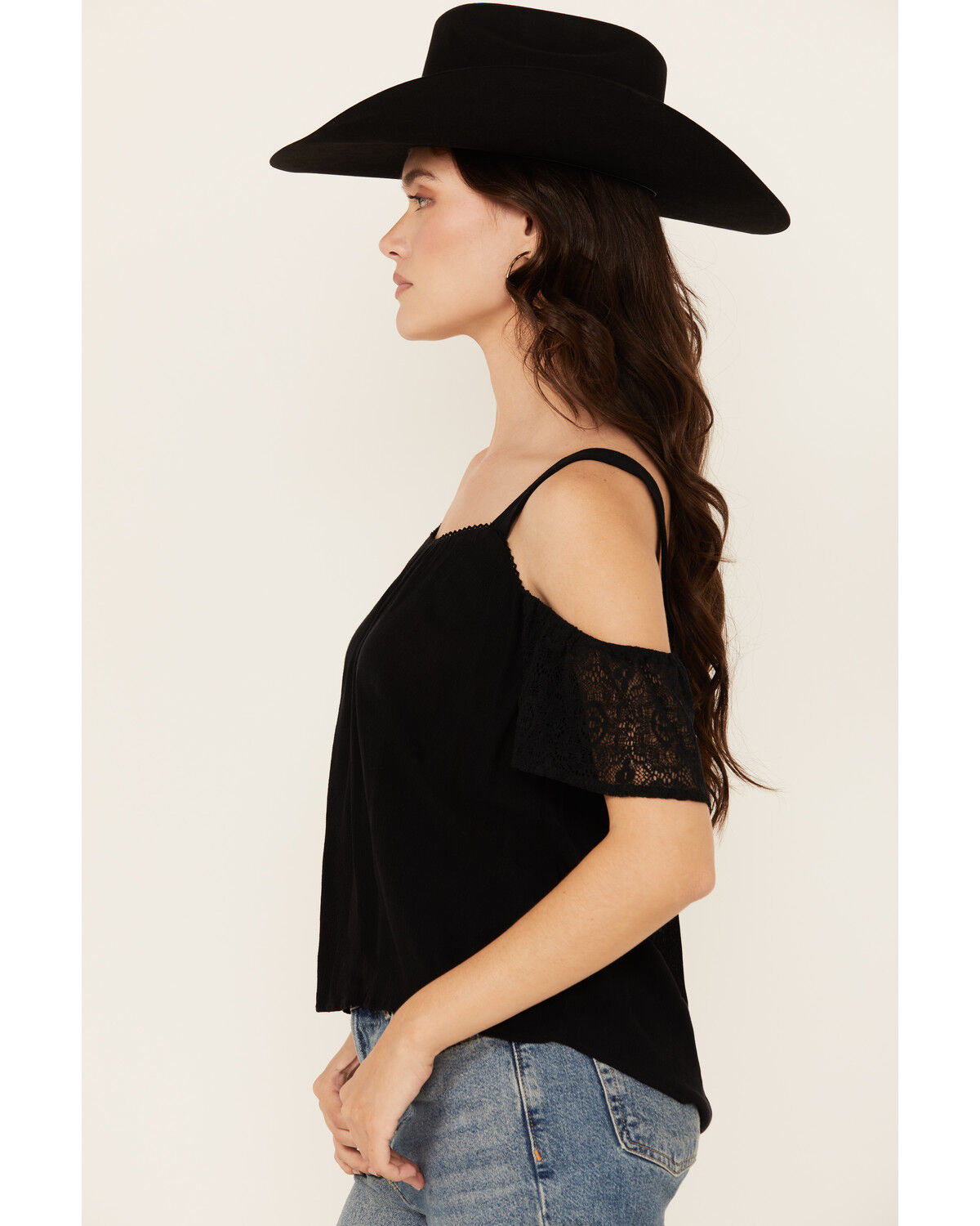 Image #2 - Jolt Women's Lace Cold Shoulder Tank, Black, hi-res