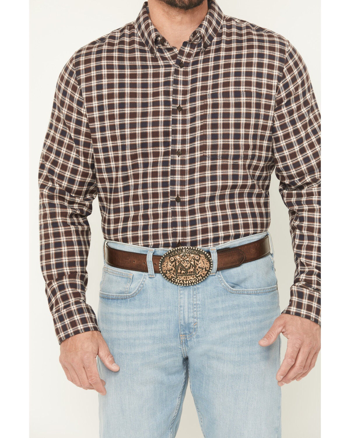 Image #3 - Cody James Men's Rodeo Ridge Plaid Print Long Sleeve Button-Down Stretch Western Shirt, Brown, hi-res