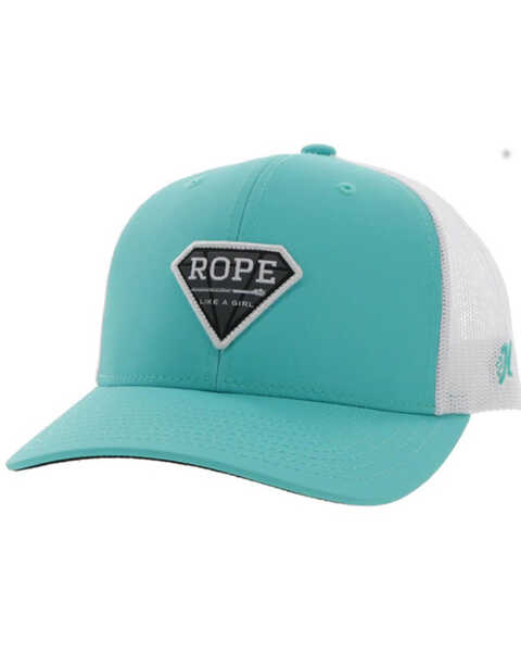 Hooey Women's Rope Like A Girl Patch Trucker Cap, Turquoise, hi-res