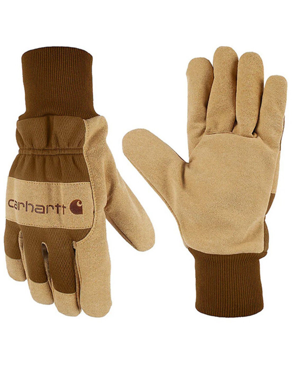 Carhartt Men's Synthetic Suede Knit Cuff Gloves, Brown, hi-res