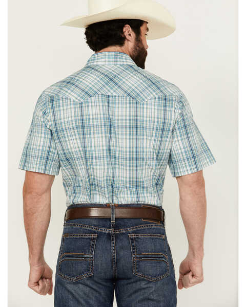 Image #4 - Wrangler Retro Men's Plaid Print Short Sleeve Pearl Snap Western Shirt - Tall , Teal, hi-res