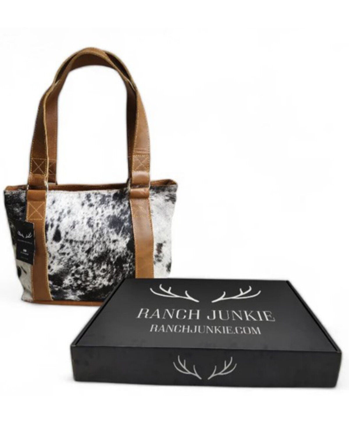 Image #2 - Ranch Junkie Women's Highlands Genuine Cowhide Tote Handbag, Black/white, hi-res