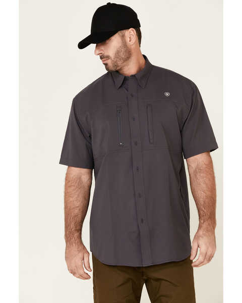 Ariat Men's Solid Charcoal Tek Button-Down Short Sleeve Western Shirt - Tall, Charcoal, hi-res