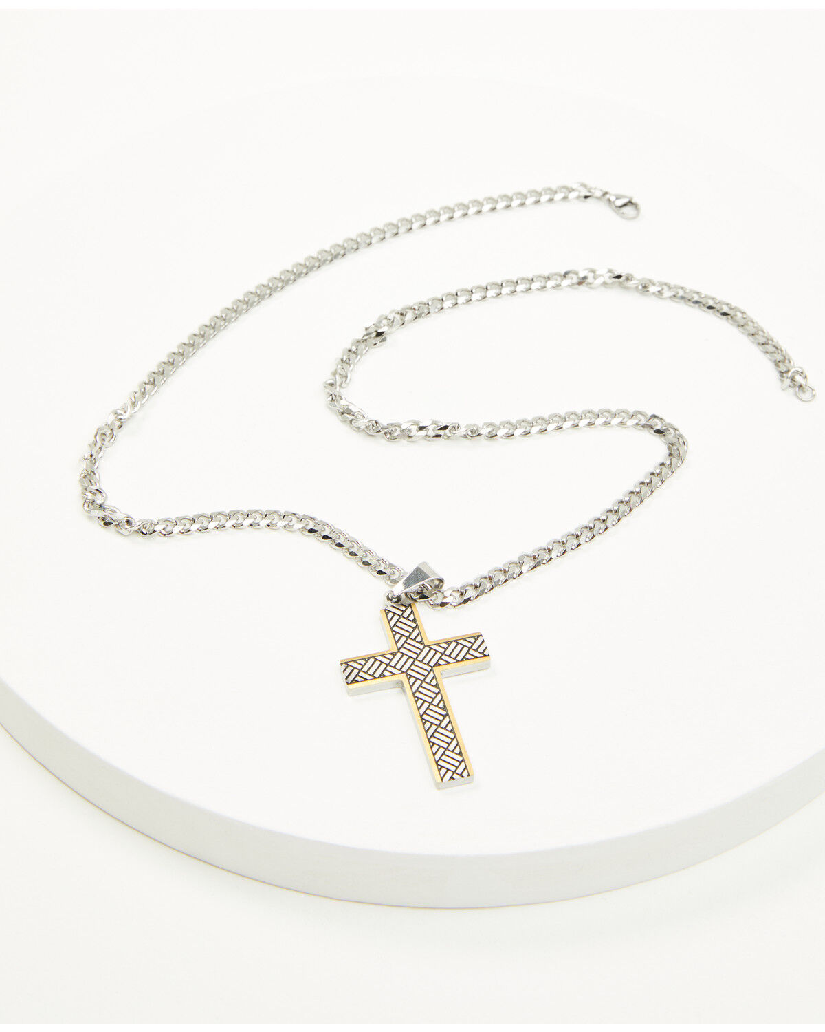 Image #2 - Cody James Men's Two-Tone Textured Cross Necklace, Silver, hi-res