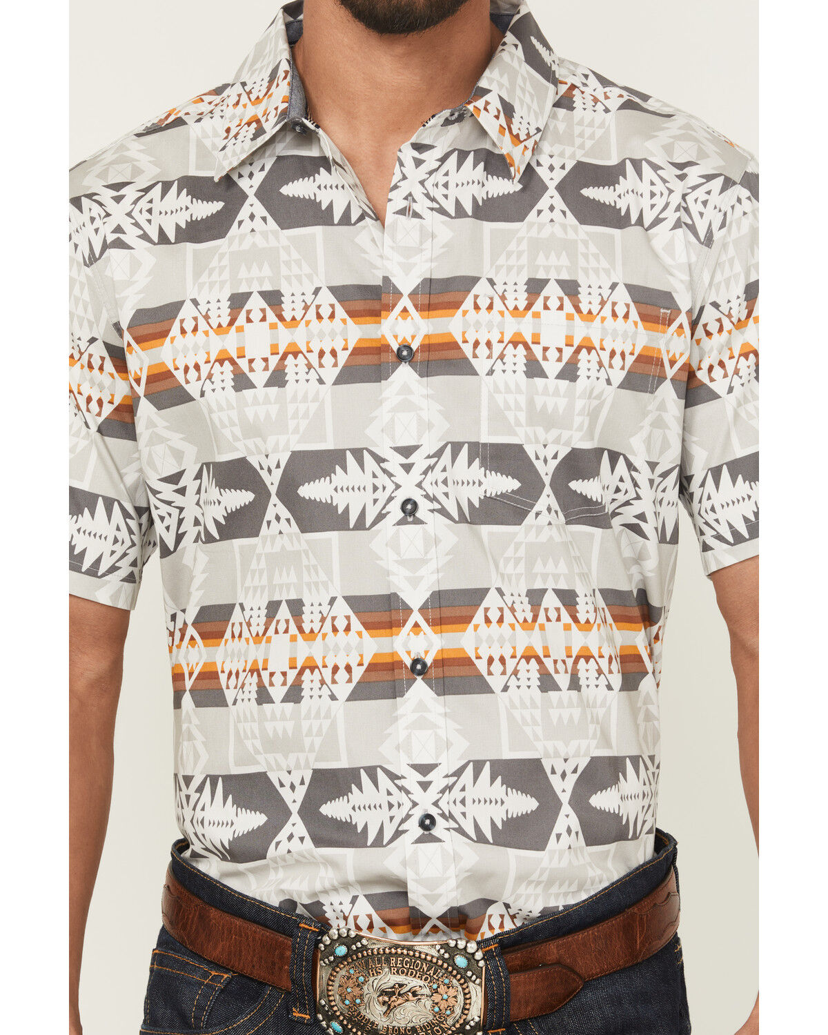 Image #3 - Cody James Men's Potomac Southwestern Print Short Sleeve Button-Down Stretch Western Shirt, Grey, hi-res