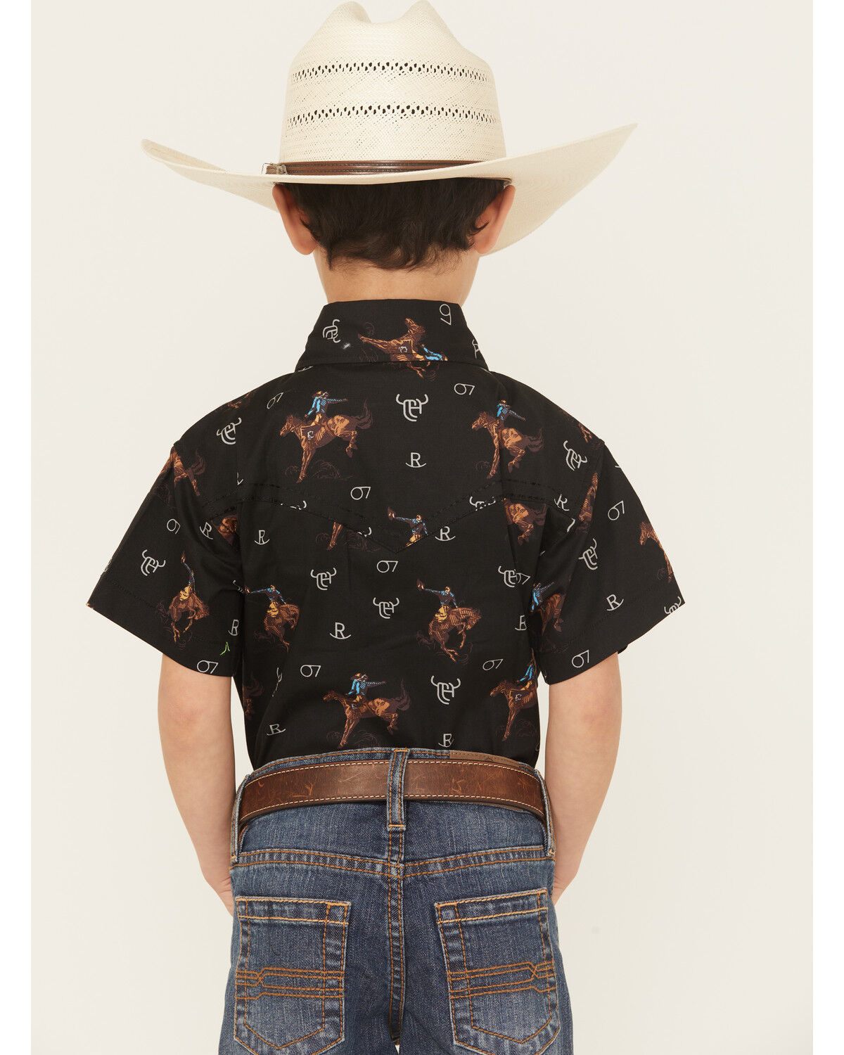 Image #4 - Cowboy Hardware Boys' Bronc Short Sleeve Snap Stretch Western Shirt, Black, hi-res