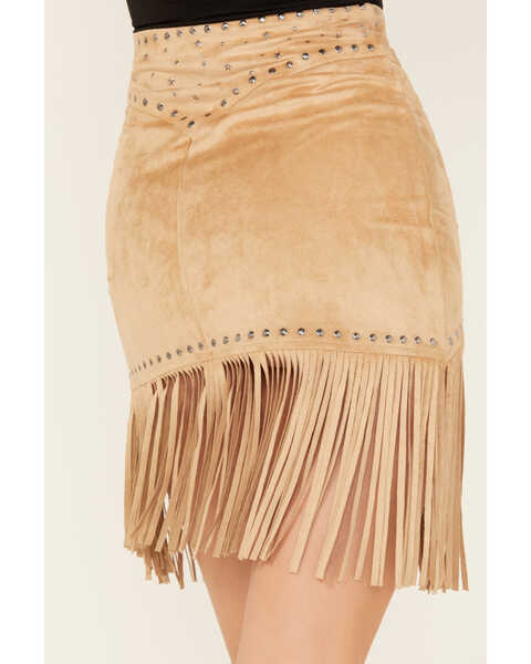 Image #4 - Rock & Roll Denim Women's Studded Fringe Skirt , Camel, hi-res