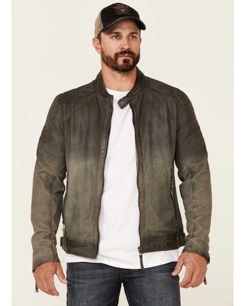Mauritius Leather Men's Lazzlo Distressed Zip-Front Moto Leather Jacket , Charcoal, hi-res