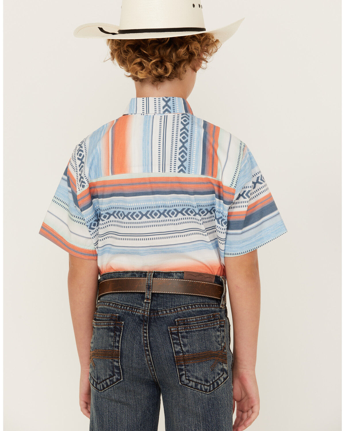 Image #4 - GROM Boys' Mesa Striped Short Sleeve Button Down Shirt, Blue, hi-res
