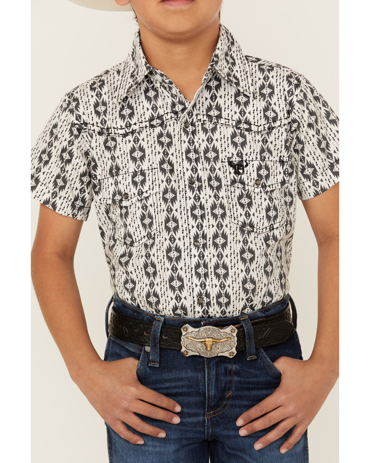 Image #3 - Cowboy Hardware Boys' Southwestern Print Short Sleeve Snap Western Shirt, , hi-res