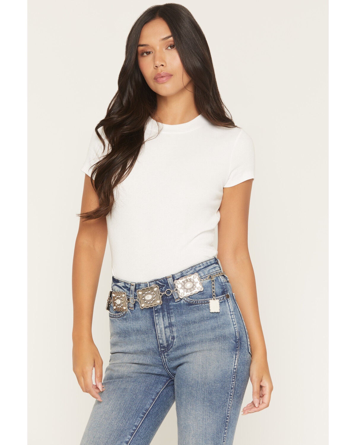 Shyanne Women's Pearla Square Chain Concho Belt, Silver, hi-res